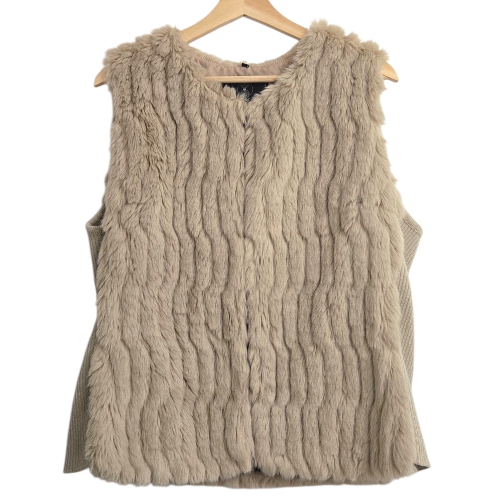 Rino & Pelle Faux Fur Vest Beige EU 42 US L Knit Side Mob Wife Chic Quiet Luxury